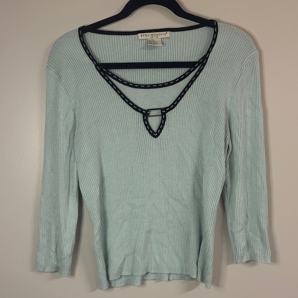 Requirements Light Teal Ribbed Long Sleeve Top